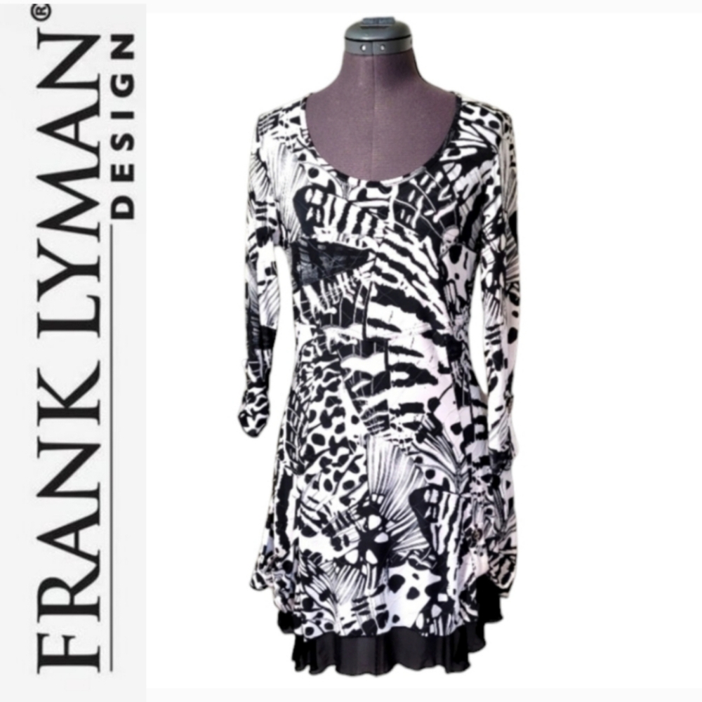 SZ6 Frank Lyman Design Slinky Shimmery White Black Lagenlook Mesh underlay